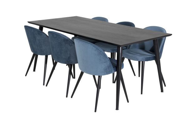 Imagine Dipp Dining Table - 180*90cm - Black Veneer / all black legs +Velvet Dining Chair - Blue / Black_6