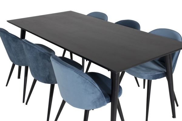 Imagine Dipp Dining Table - 180*90cm - Black Veneer / all black legs +Velvet Dining Chair - Blue / Black_6