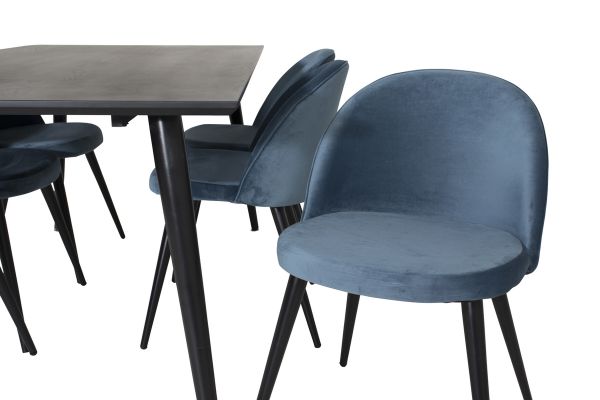 Imagine Dipp Dining Table - 180*90cm - Black Veneer / all black legs +Velvet Dining Chair - Blue / Black_6