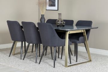 Imagine Masa de dining Estelle 200*90*H76 - Gri / Alama+Aure - Scaun de dining Plaza - Picioare negre - Material negru_6