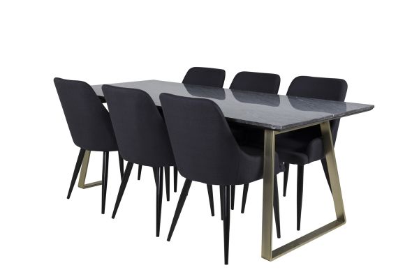 Imagine Masa de dining Estelle 200*90*H76 - Gri / Alama+Aure - Scaun de dining Plaza - Picioare negre - Material negru_6