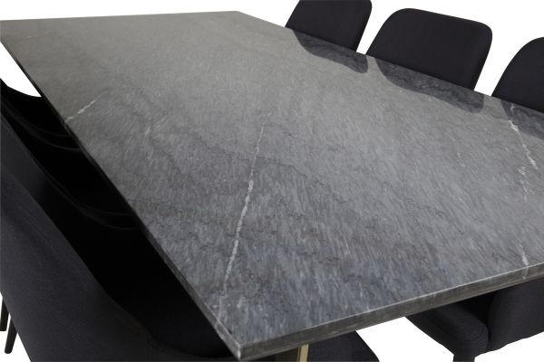 Imagine Masa de dining Estelle 200*90*H76 - Gri / Alama+Aure - Scaun de dining Plaza - Picioare negre - Material negru_6