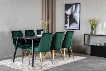 Imagine Vă rugăm să traduceți complet Dipp Dining Table - 180 * 90 cm - Black Veneer / toate picioarele negre + Velvet Deluxe Dining Chair - Green / Brass_6