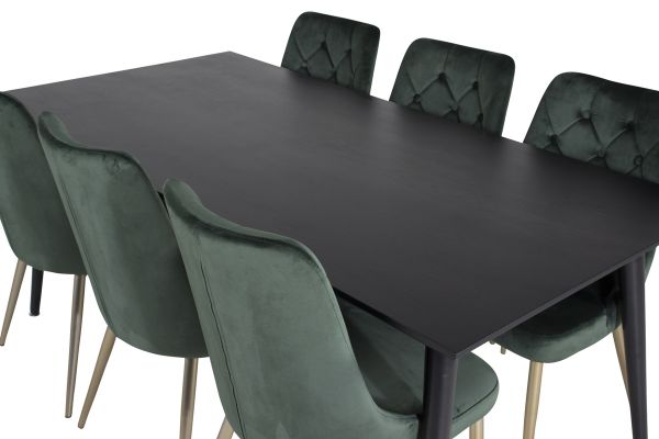 Imagine Vă rugăm să traduceți complet Dipp Dining Table - 180 * 90 cm - Black Veneer / toate picioarele negre + Velvet Deluxe Dining Chair - Green / Brass_6