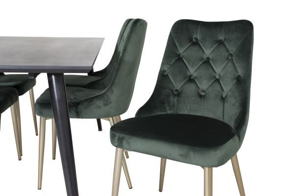 Imagine Vă rugăm să traduceți complet Dipp Dining Table - 180 * 90 cm - Black Veneer / toate picioarele negre + Velvet Deluxe Dining Chair - Green / Brass_6