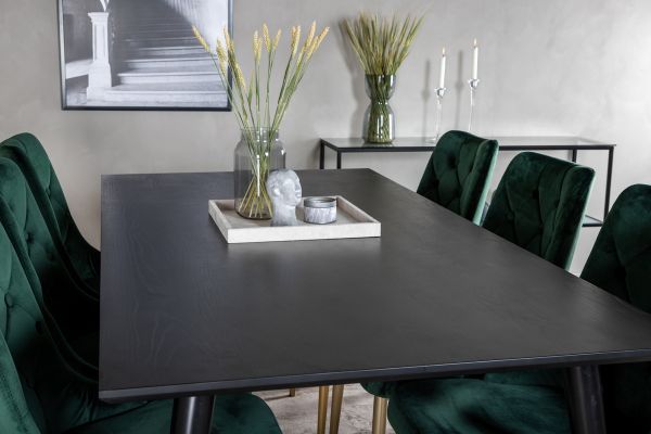 Imagine Vă rugăm să traduceți complet Dipp Dining Table - 180 * 90 cm - Black Veneer / toate picioarele negre + Velvet Deluxe Dining Chair - Green / Brass_6