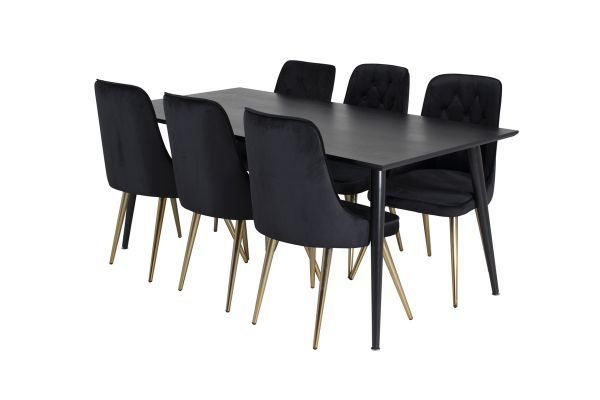 Imagine Masa de dining Dipp - 180*90cm - Furnir negru / picioare complet negre + Scaun de dining Velvet Deluxe - Negru / Brass_6