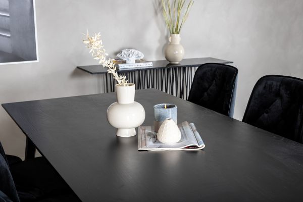 Imagine Masa de dining Dipp - 180*90cm - Furnir negru / picioare complet negre + Scaun de dining Velvet Deluxe - Negru / Brass_6