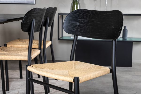 Imagine Vă rog să traduceți complet Tabel de Dining Dipp - 180 * 90cm - Furnir negru / picioare complet negre + Scaun de Dining Polly - Negru / Natură _6