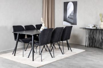 Imagine Masa de dining Dipp - 180*90cm - Furnir negru / picioare complet negre + Scaun de dining Gemma - Picioare negre - Tesatura neagra_6