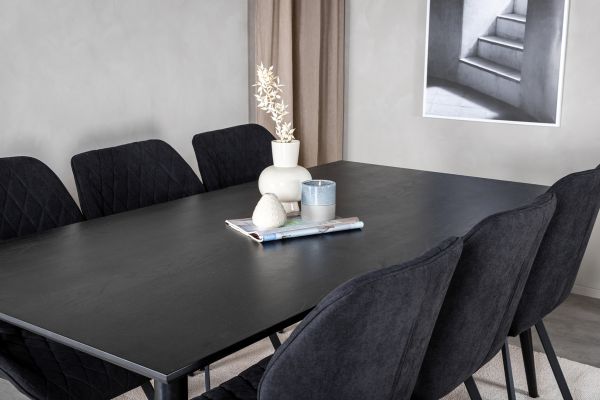 Imagine Masa de dining Dipp - 180*90cm - Furnir negru / picioare complet negre + Scaun de dining Gemma - Picioare negre - Tesatura neagra_6