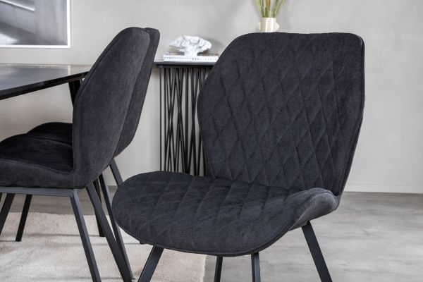 Imagine Masa de dining Dipp - 180*90cm - Furnir negru / picioare complet negre + Scaun de dining Gemma - Picioare negre - Tesatura neagra_6