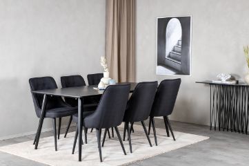 Imagine Masa de dining Dipp - 180*90cm - furnir negru / picioare complet negre +Scaun de dining Velvet Deluxe - Picioare negre - Material negru_6