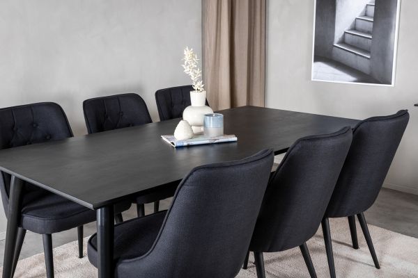 Imagine Masa de dining Dipp - 180*90cm - furnir negru / picioare complet negre +Scaun de dining Velvet Deluxe - Picioare negre - Material negru_6