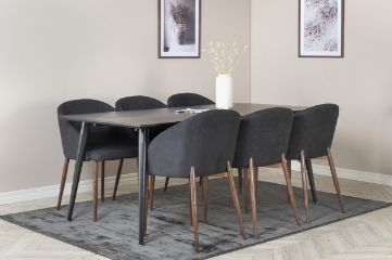 Imagine Masa de dining Dipp - 180*90cm - Furnir negru / picioare negre + Scaun de dining Arch - Picioare de nuc - Material negru_6