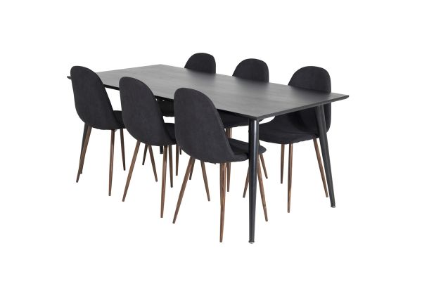 Imagine Dipp Dining Table - 180*90cm - Black Veneer / all black legs +Polar Dining Chair - Walnut Legs - Black Fabric_6