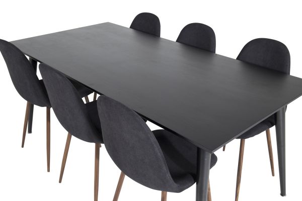 Imagine Dipp Dining Table - 180*90cm - Black Veneer / all black legs +Polar Dining Chair - Walnut Legs - Black Fabric_6