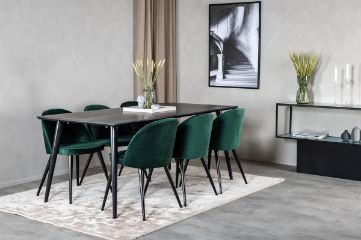 Imagine Masa de Dining Dipp - 180*90cm - Furnir negru / picioare complet negre + Scaun de Dining din Catifea - Verde / Negru_6