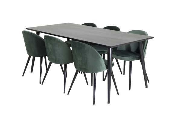 Imagine Masa de Dining Dipp - 180*90cm - Furnir negru / picioare complet negre + Scaun de Dining din Catifea - Verde / Negru_6