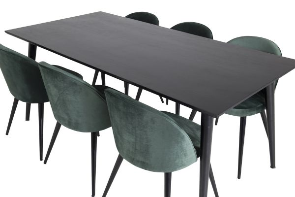 Imagine Masa de Dining Dipp - 180*90cm - Furnir negru / picioare complet negre + Scaun de Dining din Catifea - Verde / Negru_6