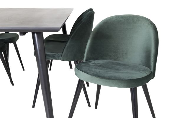 Imagine Masa de Dining Dipp - 180*90cm - Furnir negru / picioare complet negre + Scaun de Dining din Catifea - Verde / Negru_6