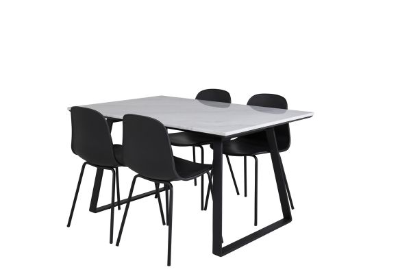 Imagine Masa de dining Estelle 140*90 - Alb / Negru+ Scaun de dining Arctic - Picioare Negre - Plastic Negru_4