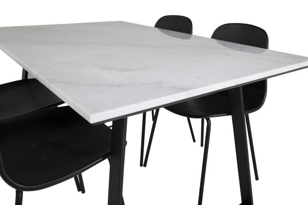 Imagine Masa de dining Estelle 140*90 - Alb / Negru+ Scaun de dining Arctic - Picioare Negre - Plastic Negru_4