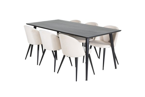 Imagine Masa de dining Dipp - 180*90cm - Furnir negru / picioare complet negre + Scaun de dining Velvet - Bej / Negru_6