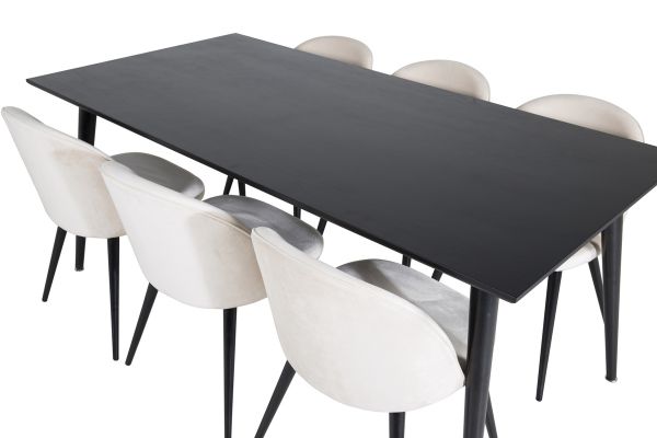 Imagine Masa de dining Dipp - 180*90cm - Furnir negru / picioare complet negre + Scaun de dining Velvet - Bej / Negru_6