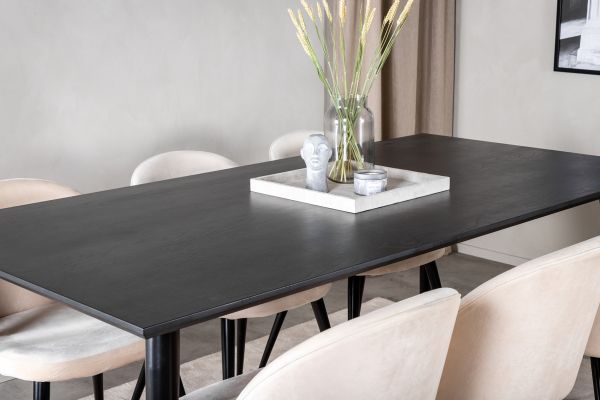 Imagine Masa de dining Dipp - 180*90cm - Furnir negru / picioare complet negre + Scaun de dining Velvet - Bej / Negru_6