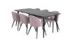 Imagine Masa de Dining Dipp - 180*90cm - Furnir Negru / picioare complet negre + Scaun de Dining de Catifea - Roz / Negru_6