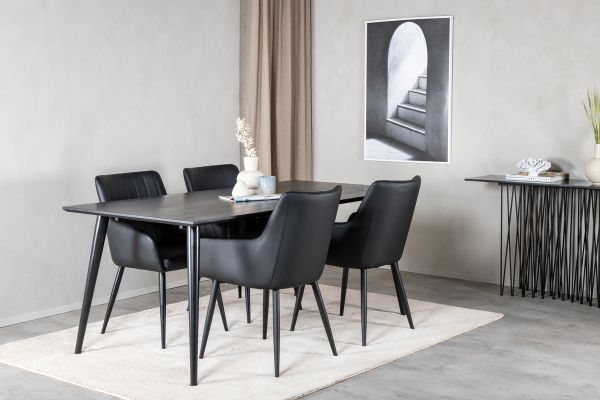 Imagine Masa de dining Dipp - 180*90cm - Furnir negru / picioare complet negre + Comfort - Scaun de dining - Stejar / Negru _4