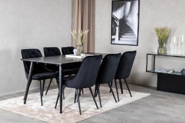 Imagine Masa de dining Dipp - 180*90cm - Furnir negru / picioare complet negre + Scaun de dining Velvet Deluxe - Negru / Negru_6