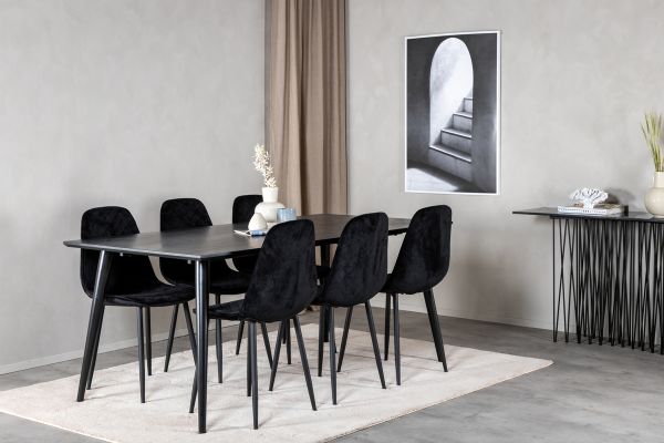 Imagine Masa de dining Dipp - 180*90cm - Furnir negru / picioare complet negre + Scaun de dining Polar Diamond - Picioare negre - Catifea neagra_6