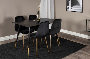 Imagine Masa de dining Dipp - 120 cm - Furnir negru - Picioare negre cu bronz dipp+ Scaun de dining Polar - Negru / Branză_4