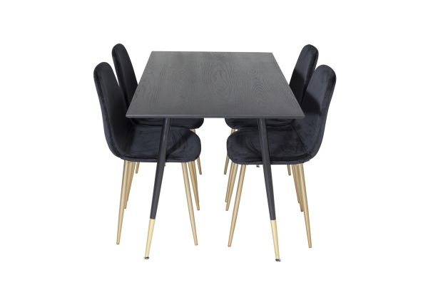 Imagine Masa de dining Dipp - 120 cm - Furnir negru - Picioare negre cu bronz dipp+ Scaun de dining Polar - Negru / Branză_4