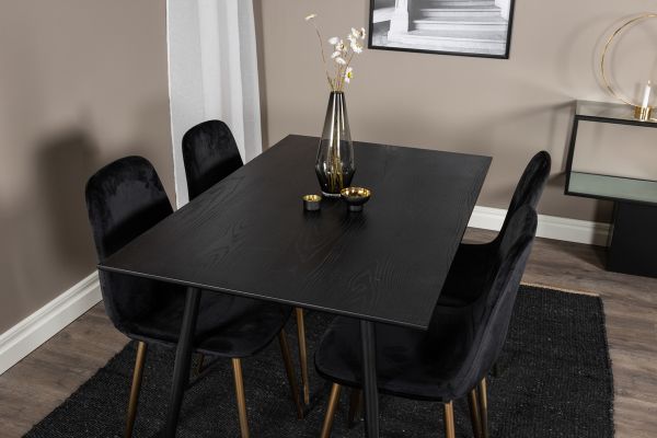 Imagine Masa de dining Dipp - 120 cm - Furnir negru - Picioare negre cu bronz dipp+ Scaun de dining Polar - Negru / Branză_4