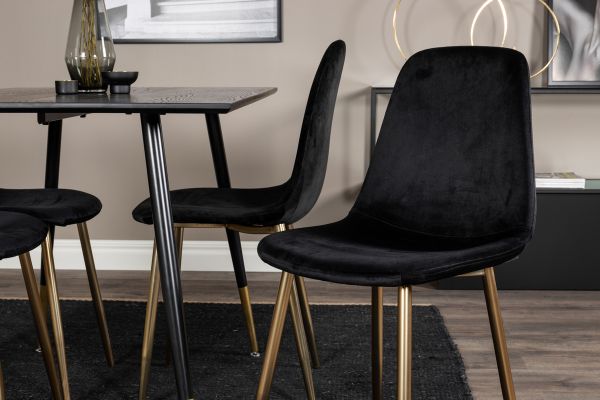 Imagine Masa de dining Dipp - 120 cm - Furnir negru - Picioare negre cu bronz dipp+ Scaun de dining Polar - Negru / Branză_4