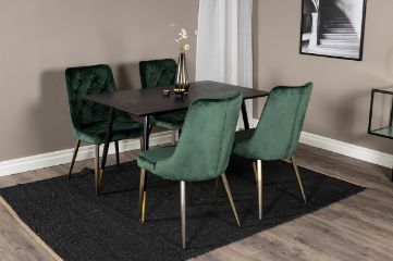 Imagine Masa de dining Dipp - 120 cm - Furnir negru - Picioare negre cu bronz dipp+ Scaun de dining Velvet Deluxe - Verde / Bronz_4