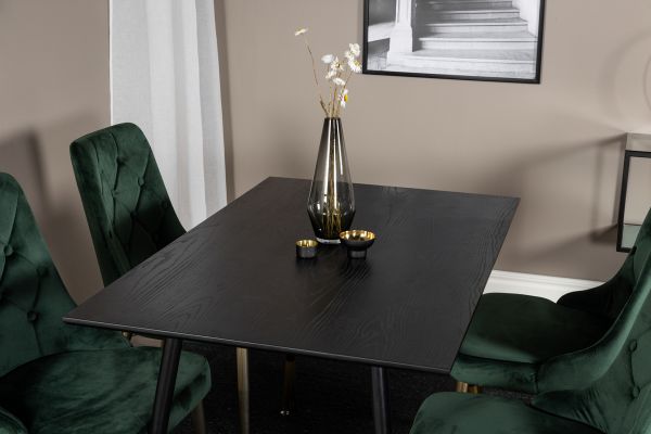 Imagine Masa de dining Dipp - 120 cm - Furnir negru - Picioare negre cu bronz dipp+ Scaun de dining Velvet Deluxe - Verde / Bronz_4