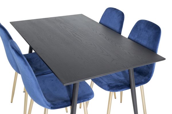 Imagine Masa de dining Dipp - 120 cm - Furnir negru - Picioare negre cu bronz dipp+Masă de dining Polar - Albastru / Brățară_4