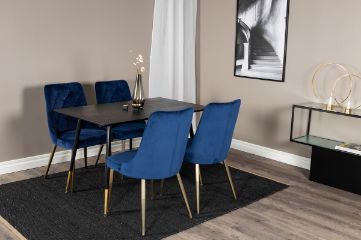 Imagine Dipp Dining Table - 120 cm - Black Veneer - Black Legs w. Brass dipp+Velvet Deluxe Dining Chair - Blue / Brass_4