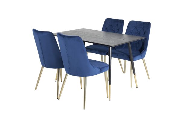 Imagine Dipp Dining Table - 120 cm - Black Veneer - Black Legs w. Brass dipp+Velvet Deluxe Dining Chair - Blue / Brass_4