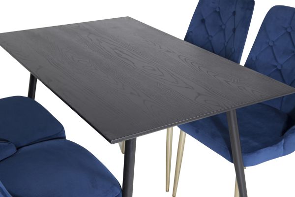 Imagine Dipp Dining Table - 120 cm - Black Veneer - Black Legs w. Brass dipp+Velvet Deluxe Dining Chair - Blue / Brass_4