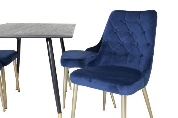 Imagine Dipp Dining Table - 120 cm - Black Veneer - Black Legs w. Brass dipp+Velvet Deluxe Dining Chair - Blue / Brass_4