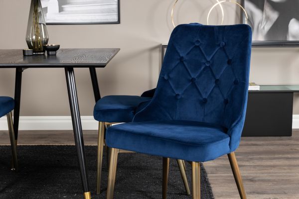 Imagine Dipp Dining Table - 120 cm - Black Veneer - Black Legs w. Brass dipp+Velvet Deluxe Dining Chair - Blue / Brass_4