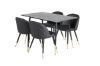 Imagine Masa de dining Dipp - 120 cm - Furnir negru - Picioare negre cu alamă dipp+ Scaun de dining Velvet cu cusături - PU - Negru / Negru_4