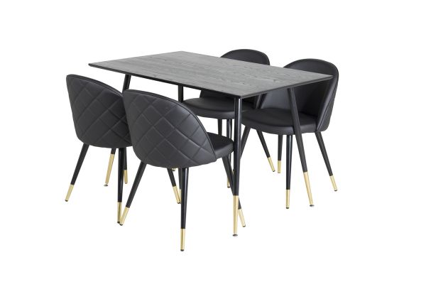 Imagine Masa de dining Dipp - 120 cm - Furnir negru - Picioare negre cu alamă dipp+ Scaun de dining Velvet cu cusături - PU - Negru / Negru_4