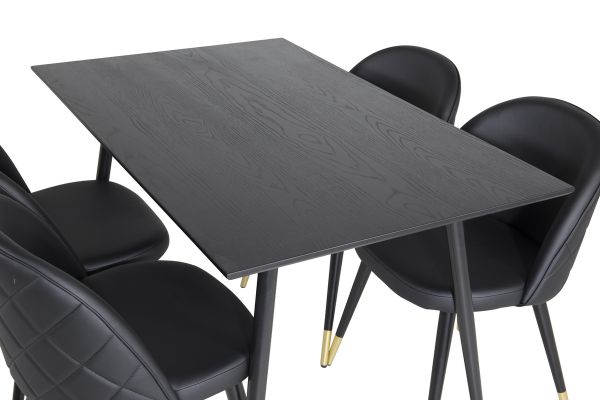 Imagine Masa de dining Dipp - 120 cm - Furnir negru - Picioare negre cu alamă dipp+ Scaun de dining Velvet cu cusături - PU - Negru / Negru_4