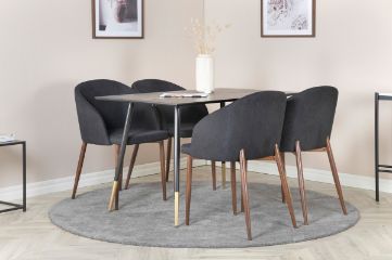 Imagine Masa de dining Dipp - 120 cm - Furnir negru - Picioare negre cu bronz dipp+ Scaun de dining Arch - Picioare de nuc - Tesatura neagra_4